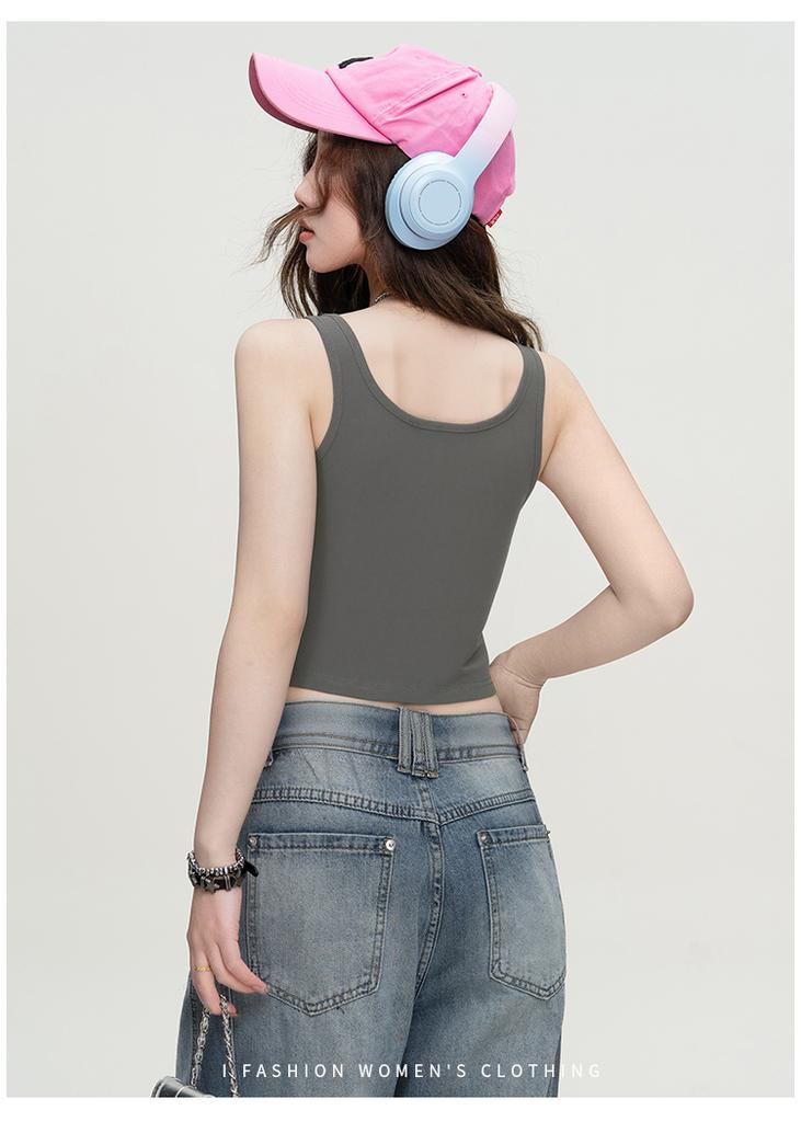 Summer Trendy Hot Girl Fashion Vest Strap Slimming Sleeveless Solid Color Slimming Bottom Top