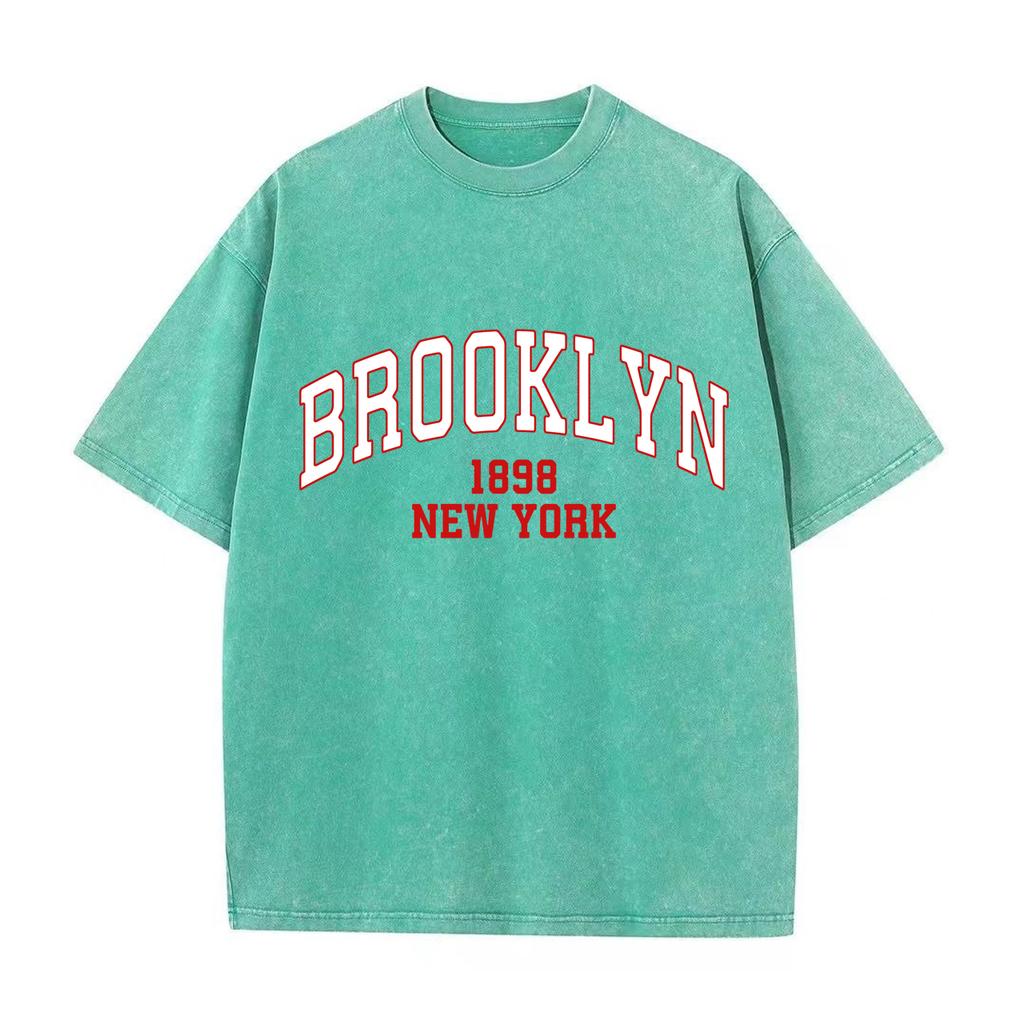 Retro Washed Vintage Brooklyn 1898 T-Shirt High Quality T-Shirts Summer Oversized Short Sleeve Clothes Cotton Loose Street Tops