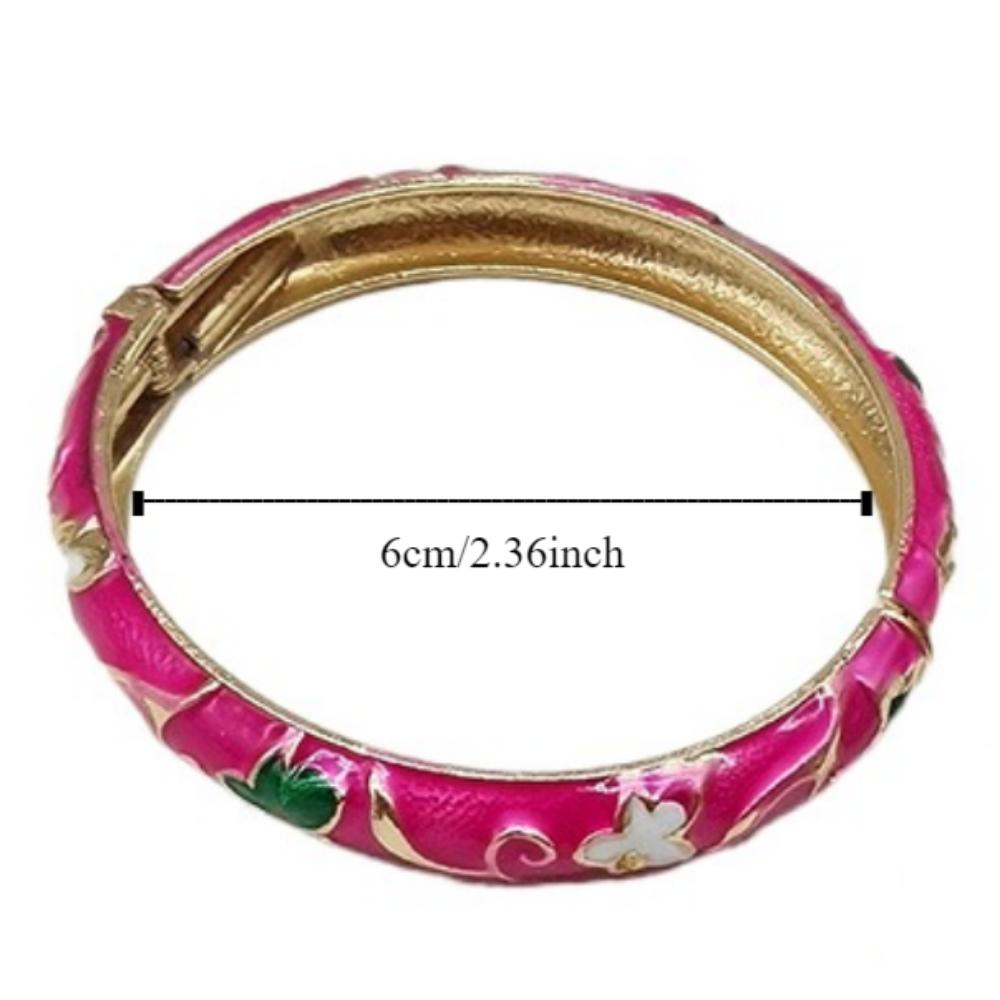 Traditional Peony Filigree Flower Bangle Enamel Women's Hand Bracelet Gifts for Women Girl