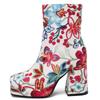 Fashion Fashion Short Boots Female Flower Print Platform Ankle Boots For Women Block High Heeled Party Dance Shoes Ladies Large Size
