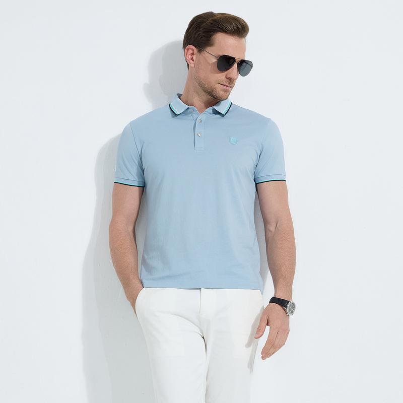 Men's Contrasting Short-Sleeved Polo Shirt with Cooling Sensation and Antibacterial Properties