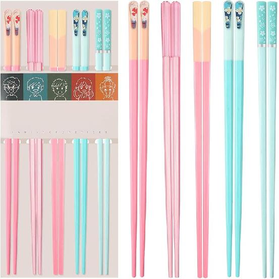 Chopsticks Reble Dishwasher Safe, 9.57 inches Pink Non-slip Lightweight Fiberglass Chop Sticks, Asian Cuisine Japanese Chinese Chopstick Gift Set, 5