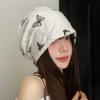 Thickened Butterfly Print Beanies Holes Plush Pullover Hat Soft Fleece Beanies  Outdoor
