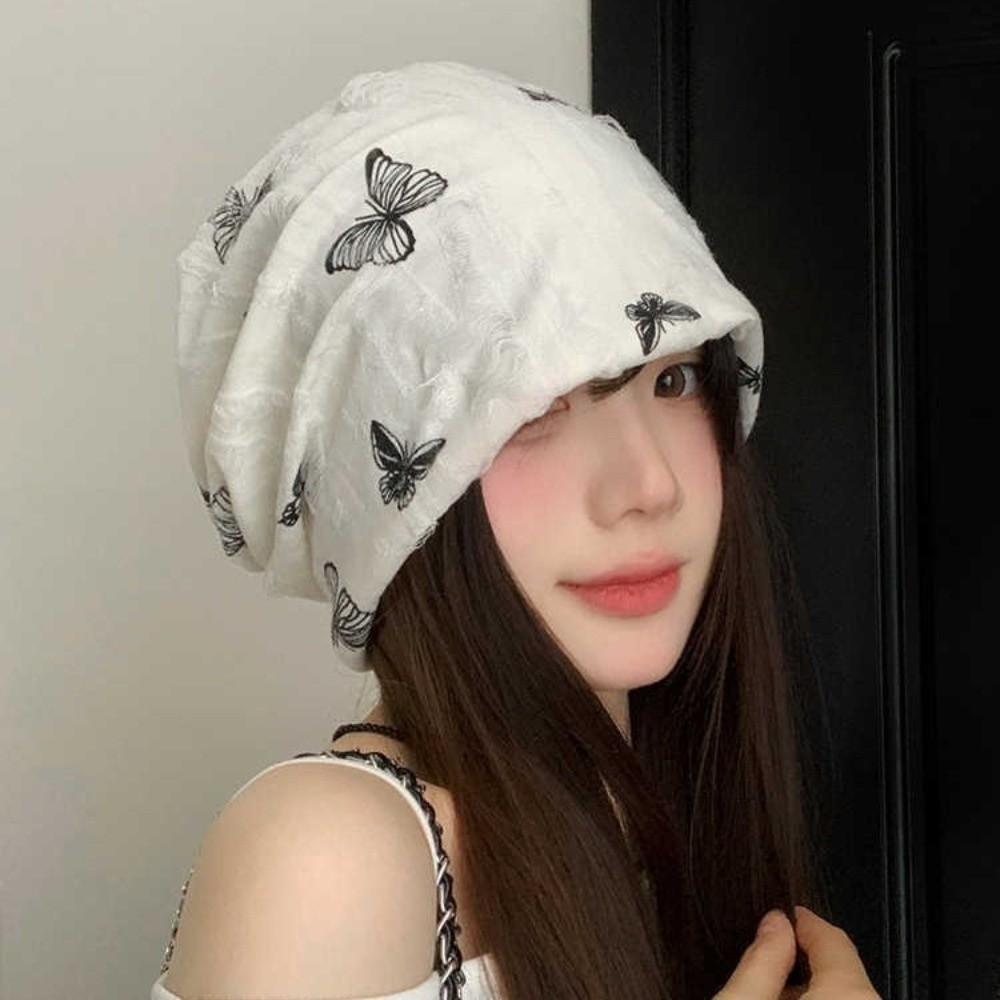 Thickened Butterfly Print Beanies Holes Plush Pullover Hat Soft Fleece Beanies Outdoor