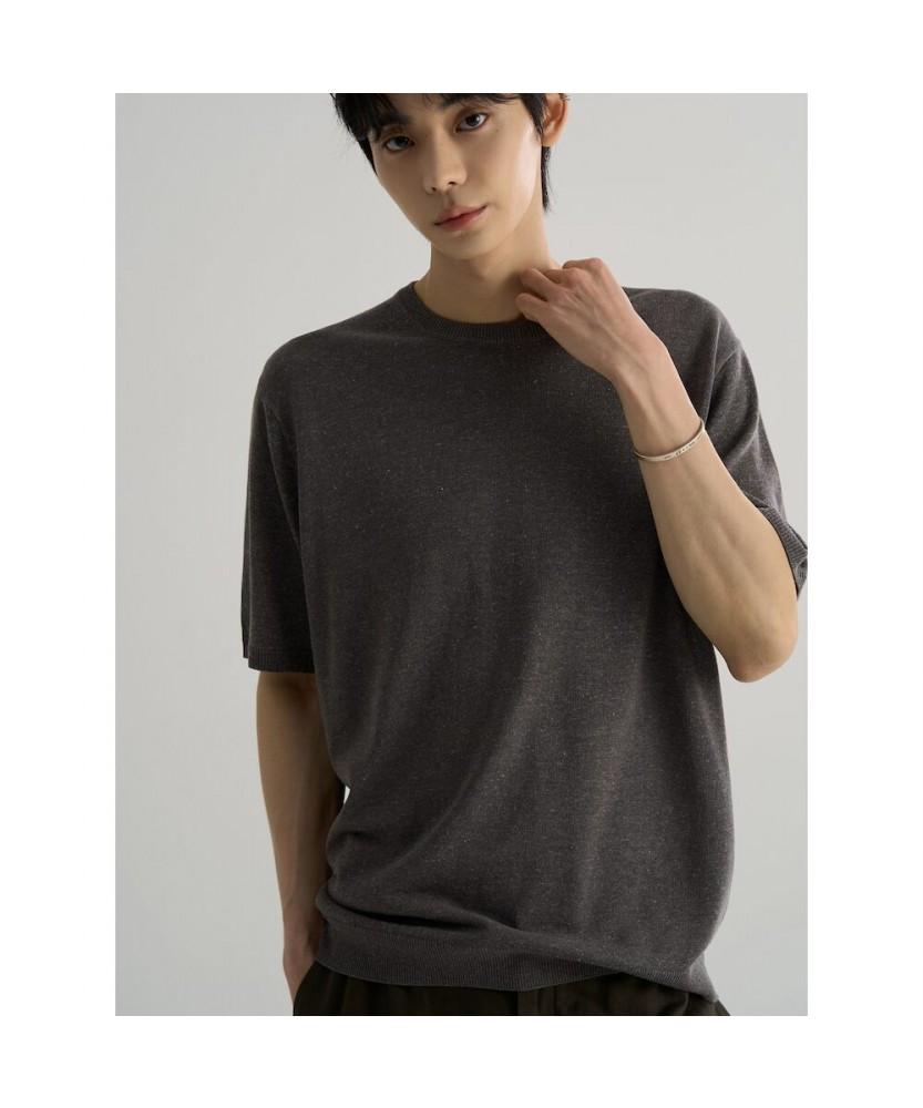 8SECONDS Linen Blend Short Sleeve Round Knit Gray
