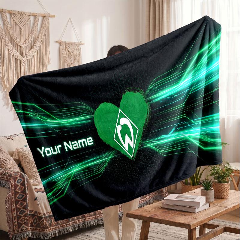Werder Bremen FC Personalized Fleece Blanket With Football Logo, Custom Name Text Soft Warm Home Throw Blanket