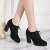 Женские туфли на высоком каблуке, рабочая обувь на платформе, черные, женские, нарядные, весна-осень, круглый носок, толстый каблук, большой размер 43, повседневные туфли-лодочки