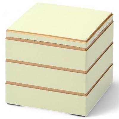 J-kitchens Шкатулка-jubako с 3 ярусами, лакированная, 6,0 дюймов, Белая с золотым ободком, 18,0 см, Смола, Сделано в Японии