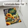 Floral Garden Theme Crystal Velvet Rug Personalized Custom Name Text Soft Floor Mat Home Decor