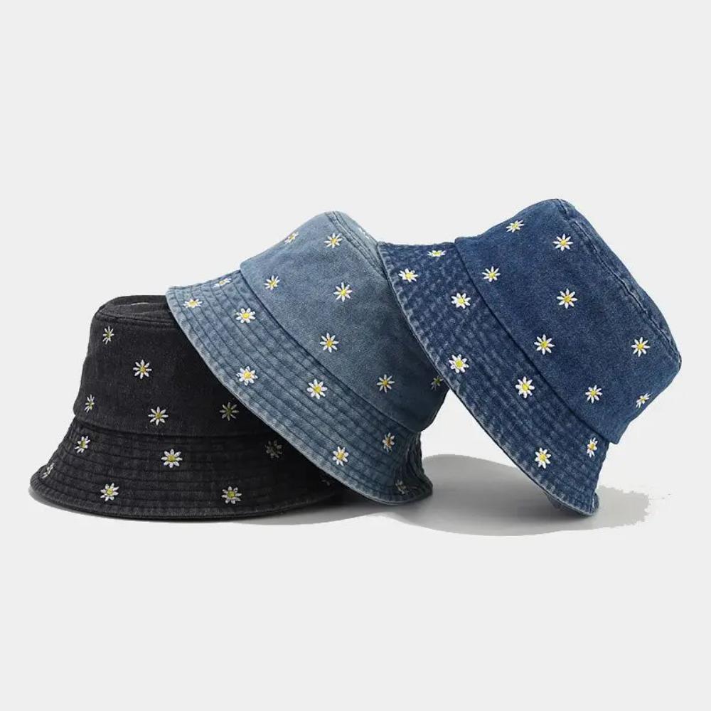 Защита от солнца Солнечная шляпа Вышитая панама с ромашкой Модная шляпа рыбака Женская
