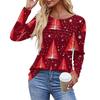 Ladies' Casual Fashion Printed Round Neck Long Pleated T-shirt Top Christmas