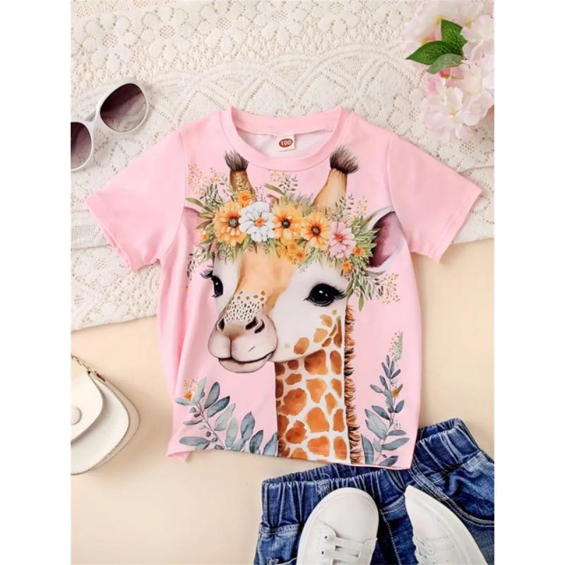 2025 Girls' Clothing Cute Animal Elephant 3d Print Fashion Casual T-Shirts Funny Girls' T-Shirts Summer Short Sleeved Tops Tee