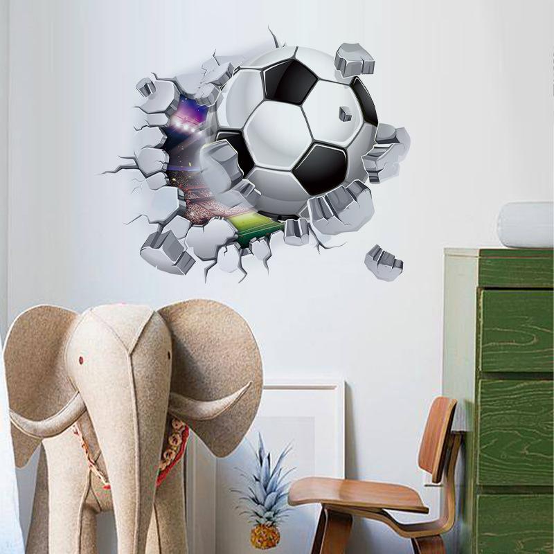 Dynamic Broken Wall Football 3D Wall Stickers for Living Room Kids Bedroom Background Wall Door Decoration Self-adhesive Stickers