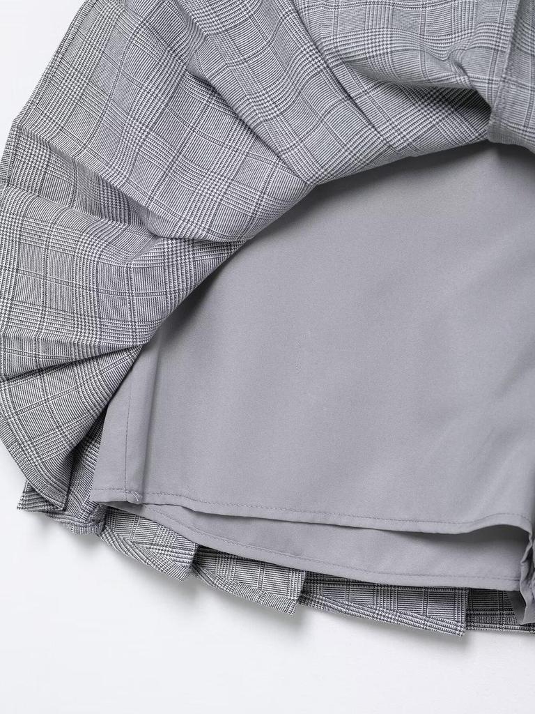 2025 Spring Women's European & American Style Versatile Plaid Pleated Skort