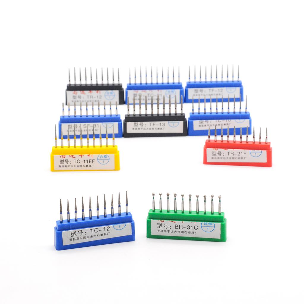 10Pcs/Box 1.6Mm Dental Drill Diamond Fg High Speed Burs Kit, Emery + Stainless Steel, For Polishing & Smoothing, Dentist Tools