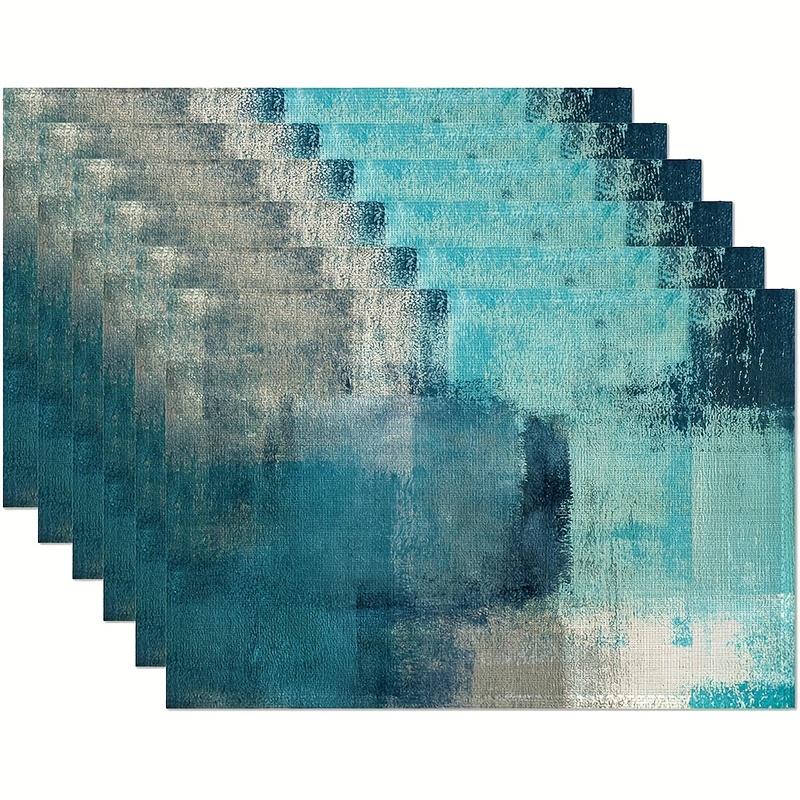 4pcs Set, 6pcs Set, Blue-green Gray Placemat, Modern Art Blue Placemat, Heat-resistant, Washable, Non Slip Table Mat, Suitable for Party Kitchen and R