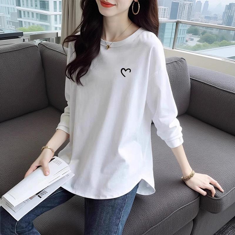 Весна и осень, новый дизайн, базовая рубашка Niche, закругленный край, свободная футболка из чистого хлопка с длинными рукавами для женщин