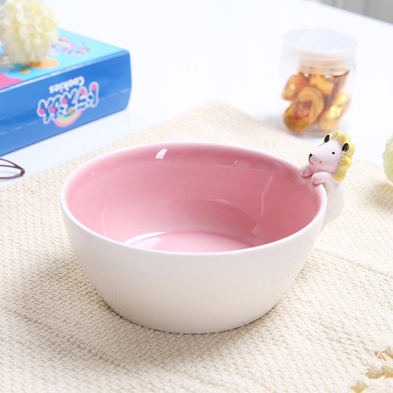Cute 3D Cartoon Ceramic Bowls Pink White Porcelain Tableware Eco-friendly Kids Dinnerware Smooth Surface
