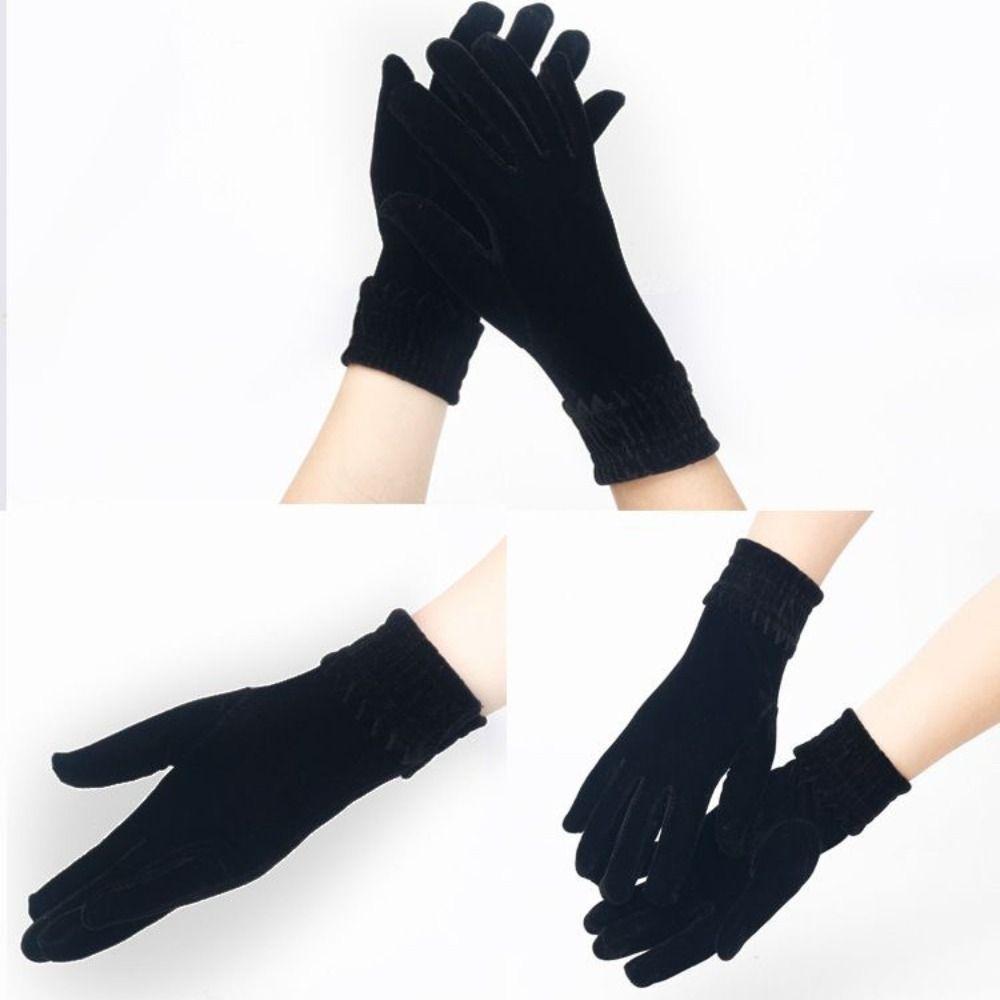 Solid Color Full Finger Mittens Thick Riding Driving Gloves New Women Gloves Autumn Winter