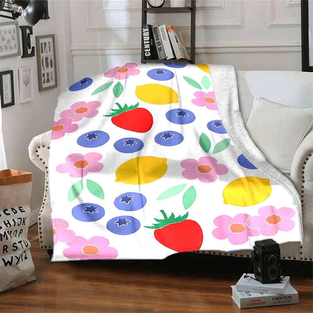 1pc Fruit Garden Lightweight Flannel Blanket, Comfortable and Warm Blanket, for Office and Camping Sofa Bed, Livingroom006