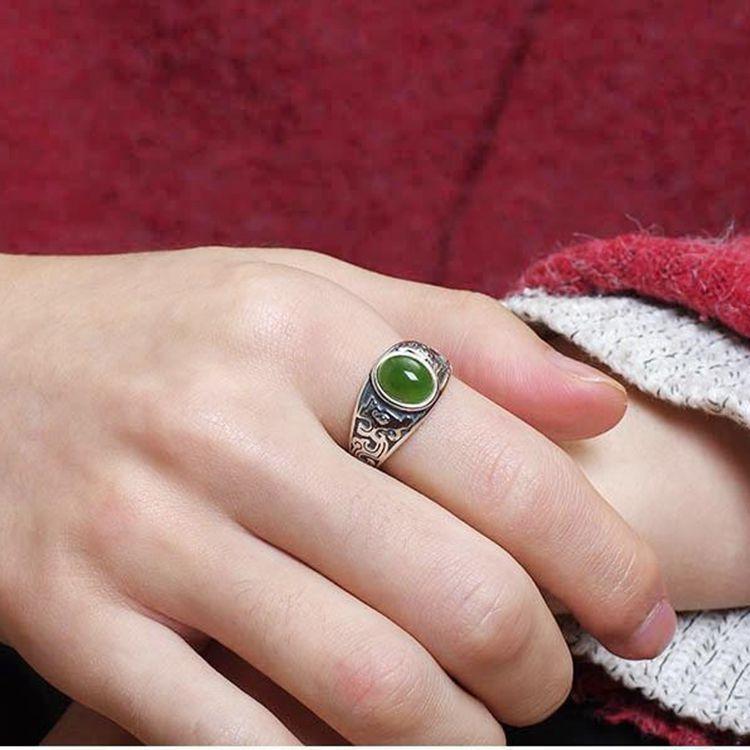 Imitation Hetian Jade Jasper Men's Ring Emerald Ring Men's Live Emerald Color Ring