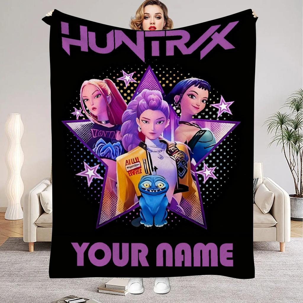 K-Pop Demon Hunters Huntrix Custom Name Blankets Living Room Sofa Christmas Bithday Gifts For Kids Soft Flannel Throw Blanket