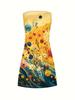 Women's Plus Size Floral Print Sleeveless A-Line Dress Vibrant Yellow To Blue Gradient Design Tank Dress Female Clothing Y2k Top
