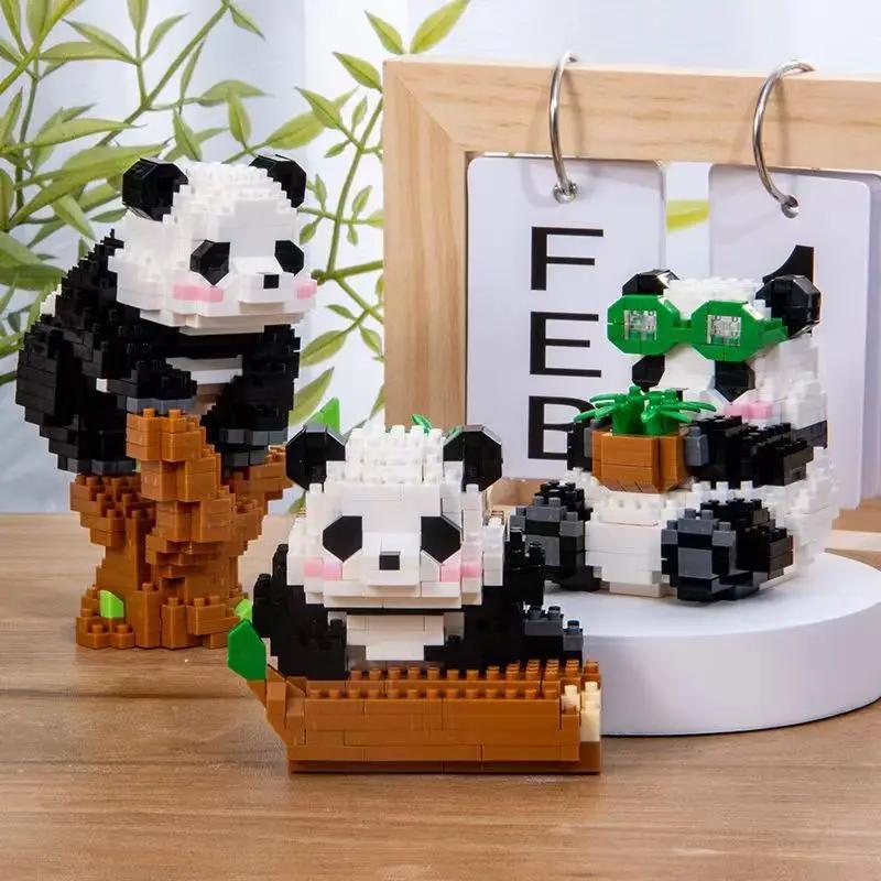 Non-Toxic Creative Mini Cute Panda Micro Building Blocks 3D Diamond Model Animals Bricks Diy City Construction Toys For Children Kids Gift