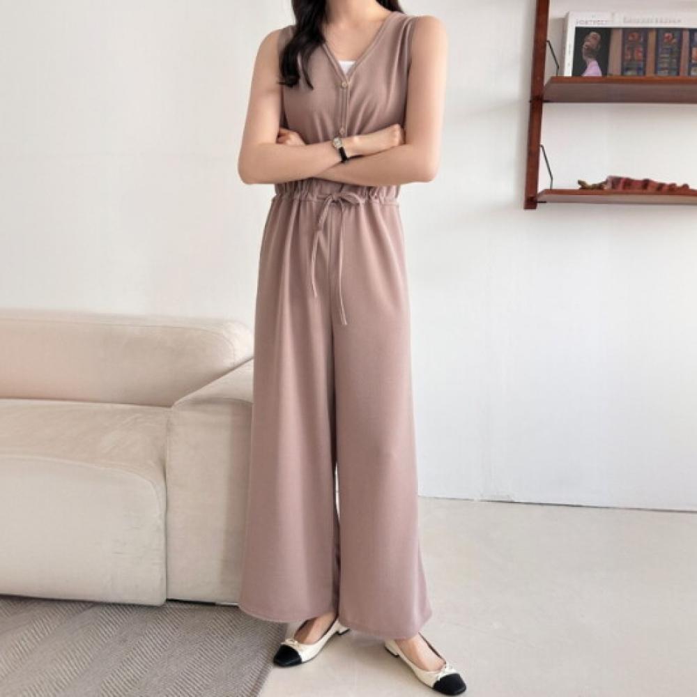 New ArriVals Open Run Spring Layered Waist Tie V Neck sleeVeless Wide Pants Jums