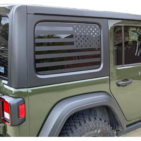 Rear Window American Flag Decal Fits Jeep Wrangler JK JKU 2011-2015 2016 2017 2018 (4-Door Version), Precut Back Side Window Glass USA Flag Vinyl