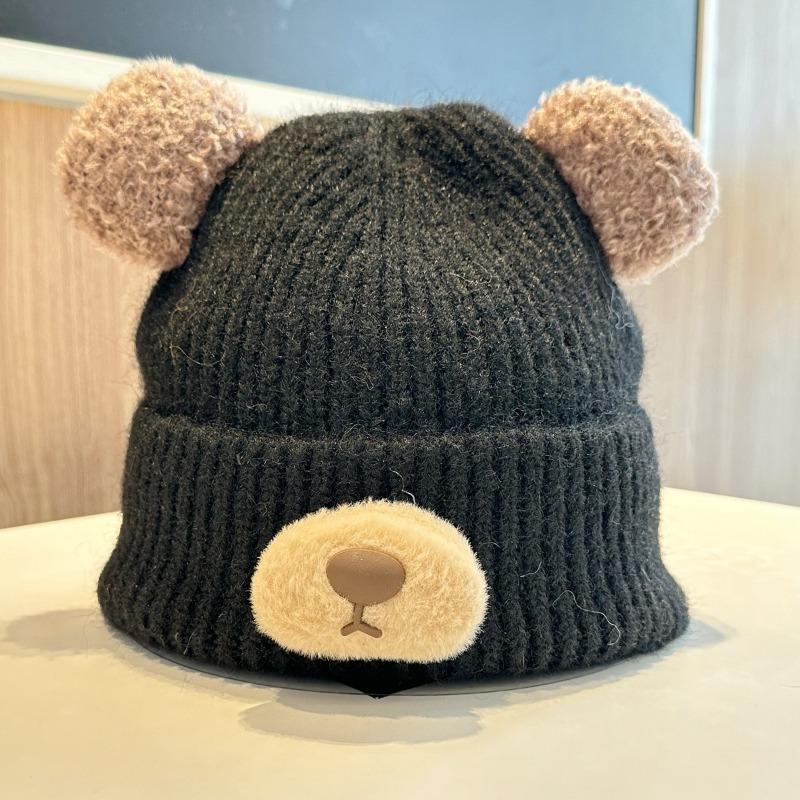 Women S Cartoon Bear Knit Hat Autumn Winter Warm Ear Protection Beanie Cap