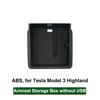 For Tesla Model Y L Juniper 2025 Center Control Armrest Storage Box YL 3 Highland USB Type C Charging Hub Glasses Clip Organizer
