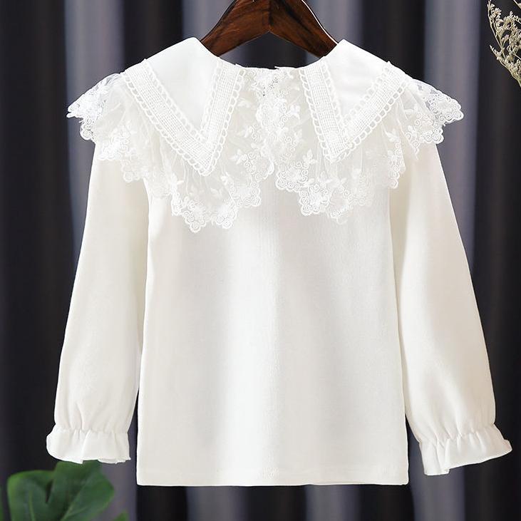 Базовая рубашка с длинными рукавами для девочек, весенне-осенний стиль, детская футболка с кукольным воротником, детская одежда