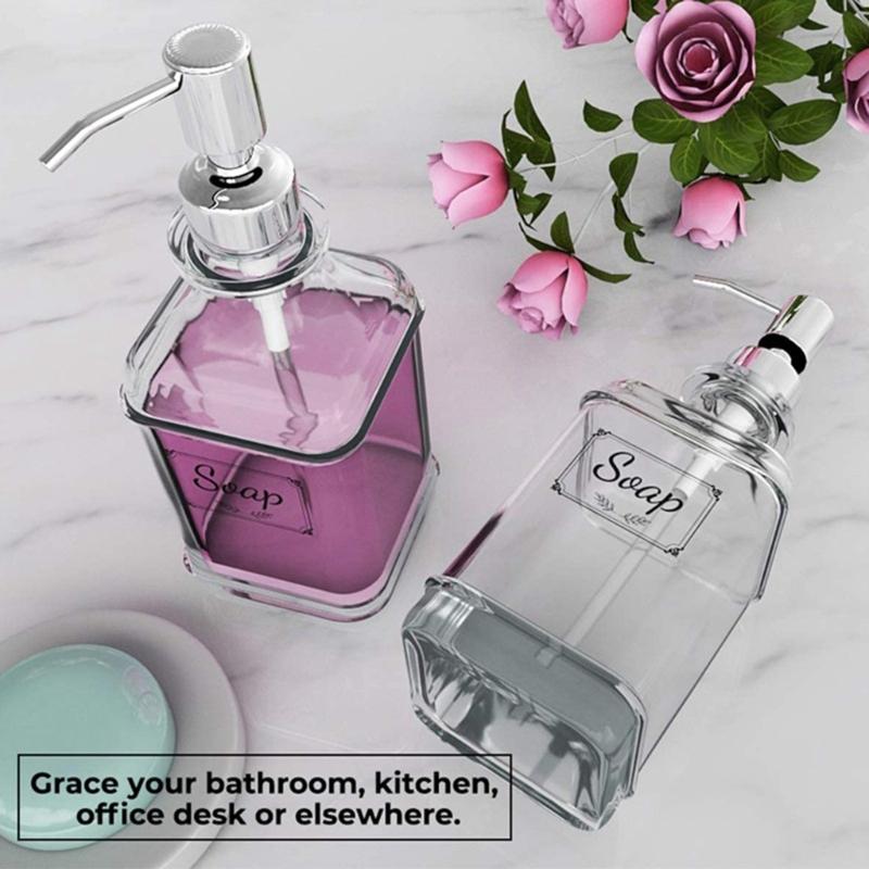 Pack of 2 Transparent Glass Soap Dispenser Shampoo Bottles 550ml for Bathroom and Kitchen Travel Portable Dispensers