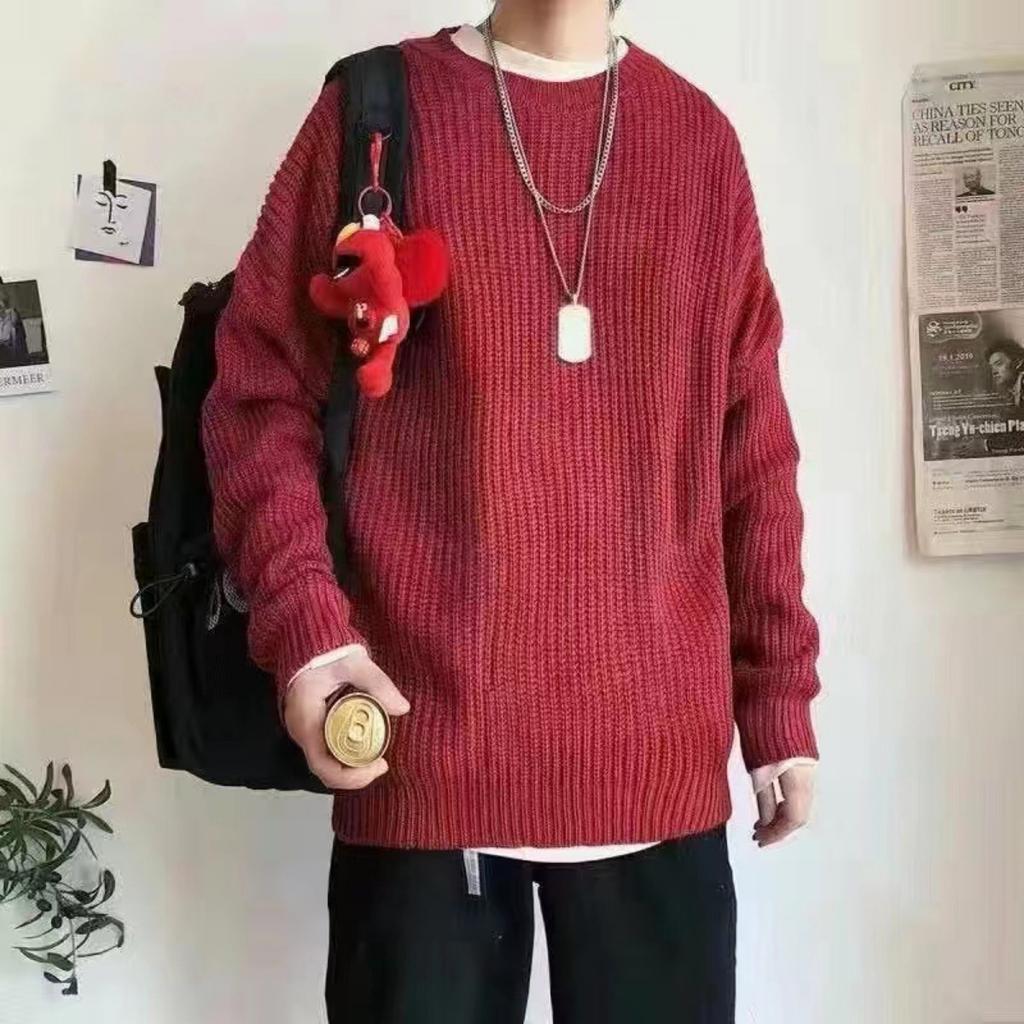 Wearing A Base Knit Sweater In Autumn and Winter, Solid Color Round Neck Sweater, Loose and Versatile, Thick Korean Style Trendy Sweater, Men's Jacket