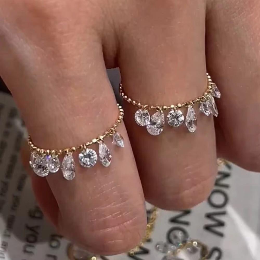 Water Drop Shape Charm Ring Adjustable Stackable Ring New Chain Ring Women