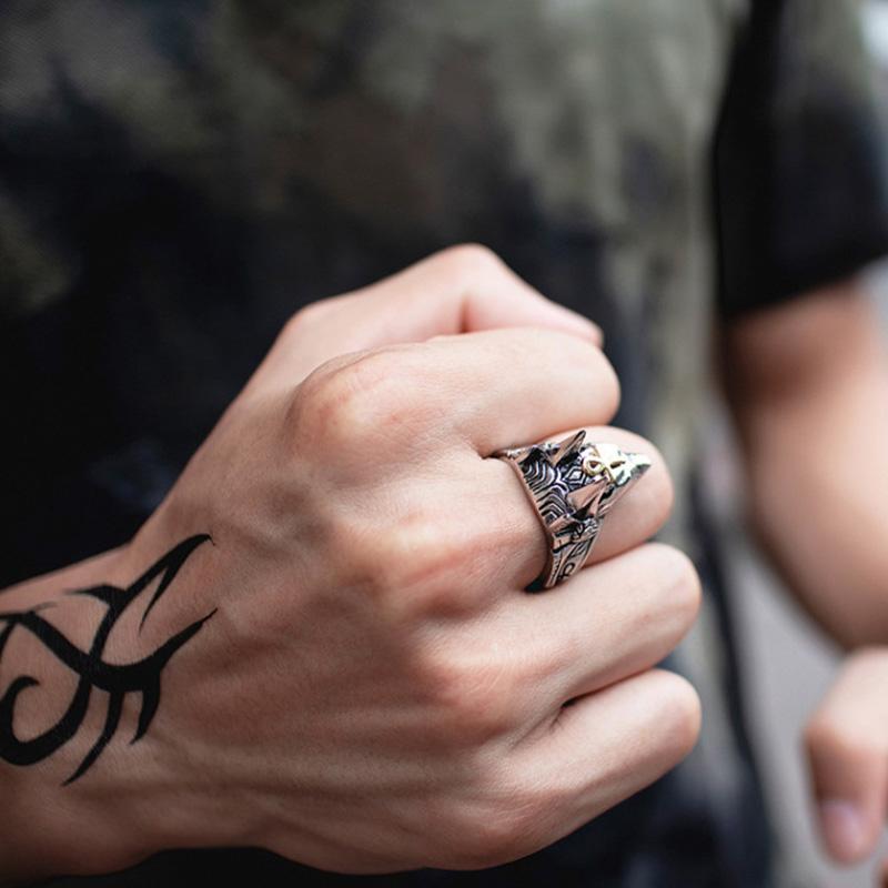 Ретро Египет Кольцо с символом Анубиса для мужчин Панк Готика Рок Хип-хоп Открытое кольцо Ручной работы Дизайнерский циркон Байкерские аксессуары Подарок для влюбленного
