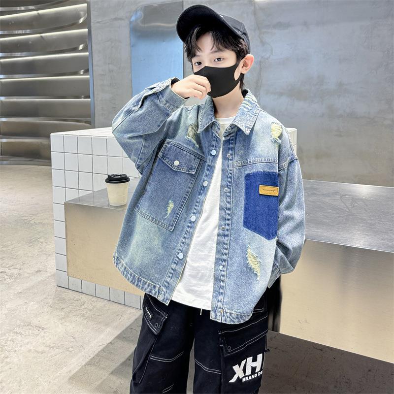 Свободное джинсовое пальто для мальчиков, весна и осень 2025 г., детская модная красивая рубашка