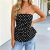 Женский strapless топ-труба в горошек, летняя повседневная блузка без рукавов с баской, легкая дышащая ткань, облегающий крой