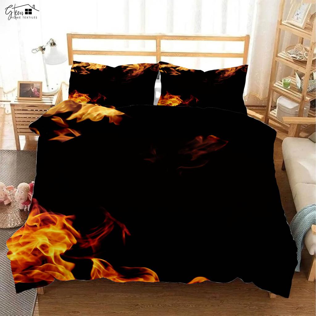 3D-печатное постельное белье с принтом "Огненный Череп и Баскетбол" Пододеяльник Наволочка Комплект из трех предметов Мягкий и удобный Пододеяльник