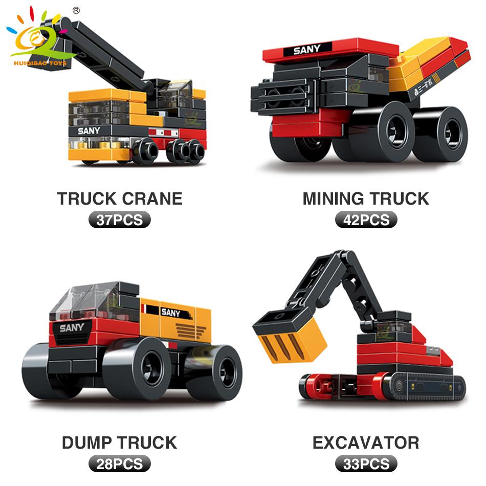 8in1 Engineering Crane Truck Building Blocks Bulldozer Excavator Car City Construction MOC Bricks Set For Children Kids
