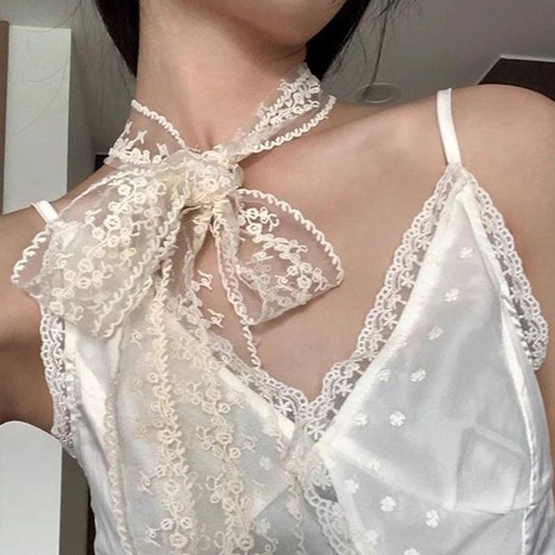 French Lace Scarf Summer Hollow Embroidery Long Ribbon And Belt Accessories