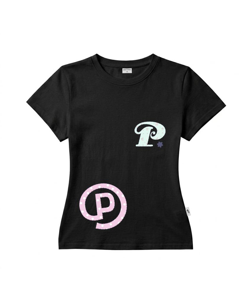 PAGESIISII Pp Applique Print Slim Fit Short Sleeve T-Shirt [2 Colors]