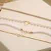 4Pcs Luxurious Gold Bracelets Rhinestones Hollow Heart Jewelry Sets Dainty Pearl