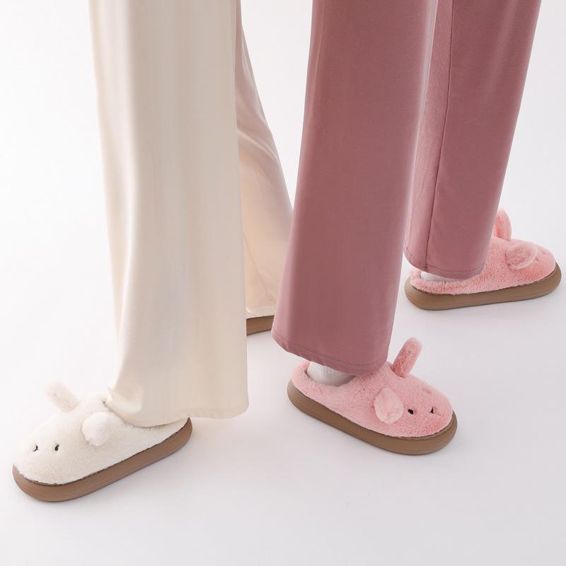 Fashion 2024 Women Warm Platform Slippers Cute Cartoon Rabbit Winter Shoes Anti-slip Soft Plush Couples Indoor Home Floor Cotton Slides