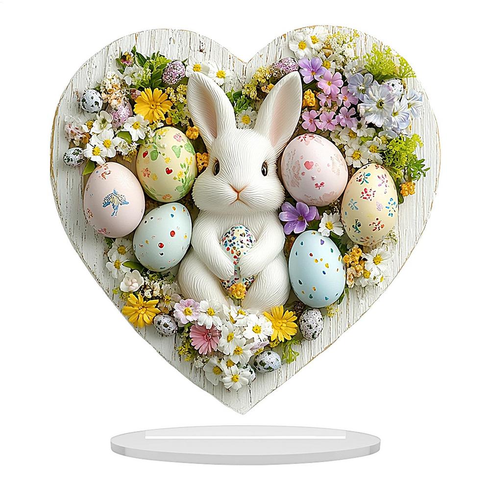 Easter 2D Flat Decoration Acrylic Statue Egg Bunny Easter Decor for Desk Spring Easter Stand Figure Indoor Home Decoration