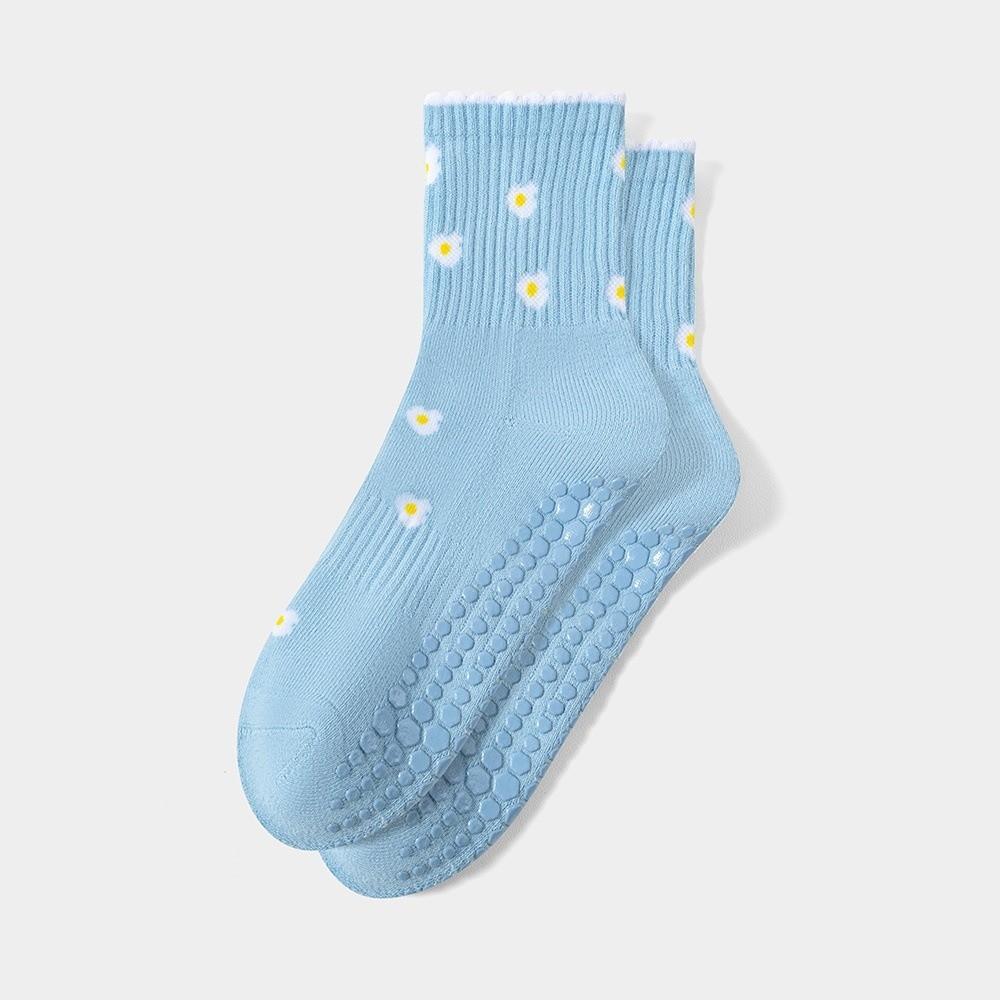 Breathable Pilates Socks Non-Slip Cuffed Mid Tube Socks Fashion Yoga Socks for Women