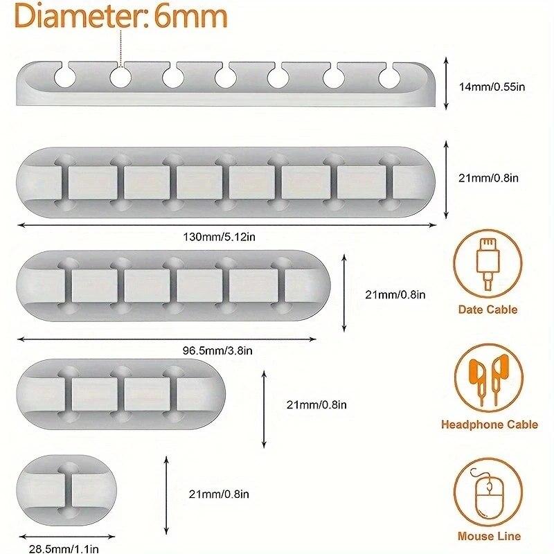 Кабельные зажимы на 5 упаковок/15 слотов — Держатели шнуров — Самоклеящийся органайзер для прокладки кабелей — Аксессуары для дома, офиса, стола