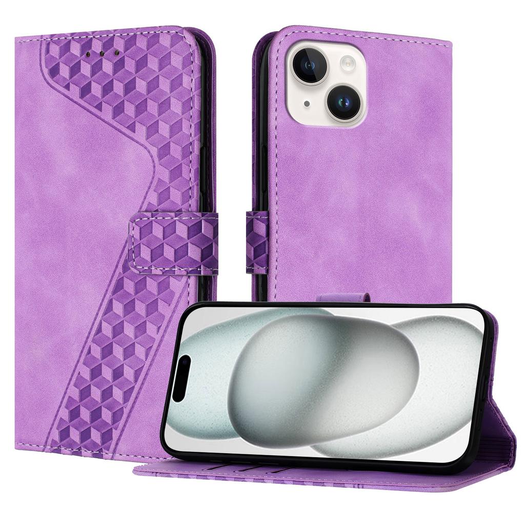 For iPhone 15 Leather Case 7-Shaped Pattern Wallet Stand Shockproof Phone Cover