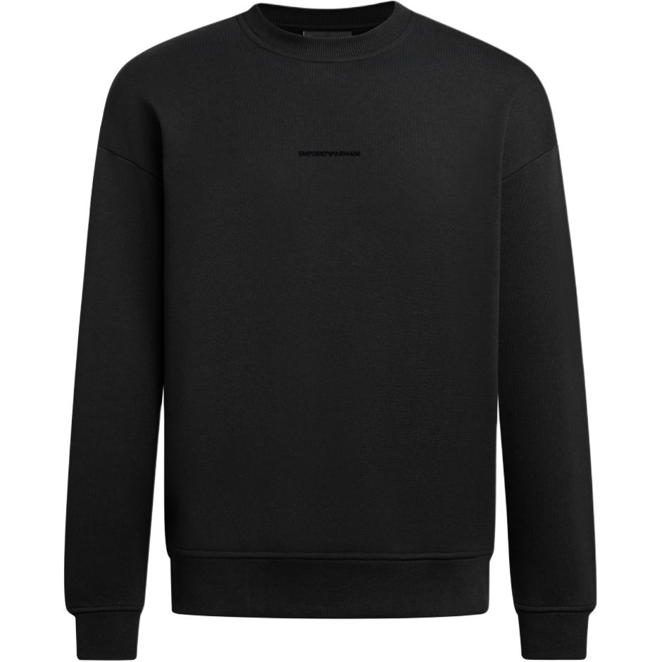 Emporio Armani FW24 Свитшот с принтом логотипа и букв, круглый вырез, длинный рукав, мужской свитшот, черный 6D1M95-1JTAZ-0999